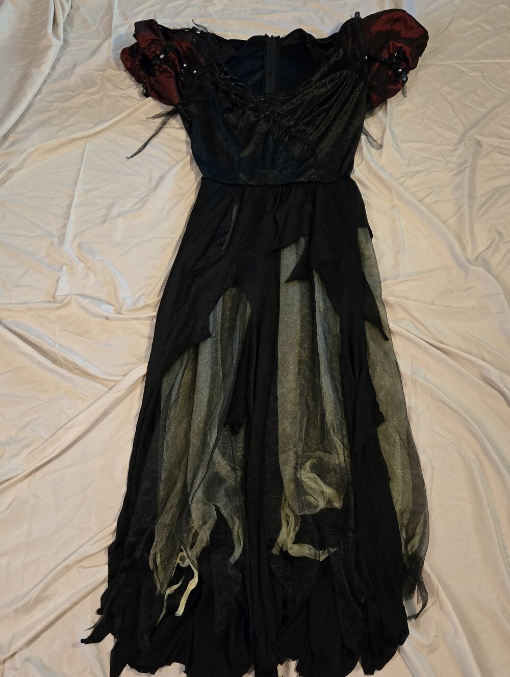 Rubie's Black Snow Fright Dress with Dark Red Puff Sleeves